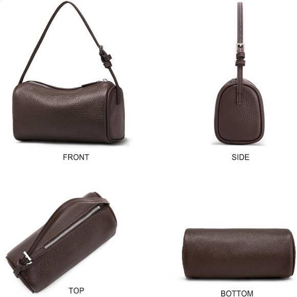 Genuine Leather Crossbody Bag for Women Small Barrel Purse Shoulder Handbag - Picture 7 of 7